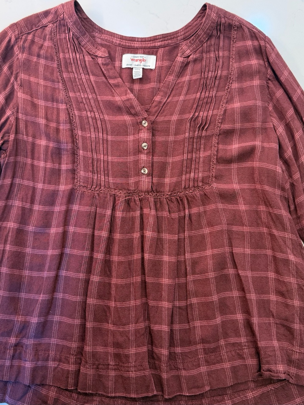Wrangler Plaid Babydoll Blouse L Cottagecore Boho Top SOFT